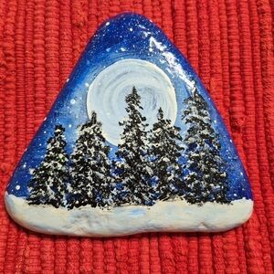 Hand-Painted Winter Scene Santorini Stone Rock